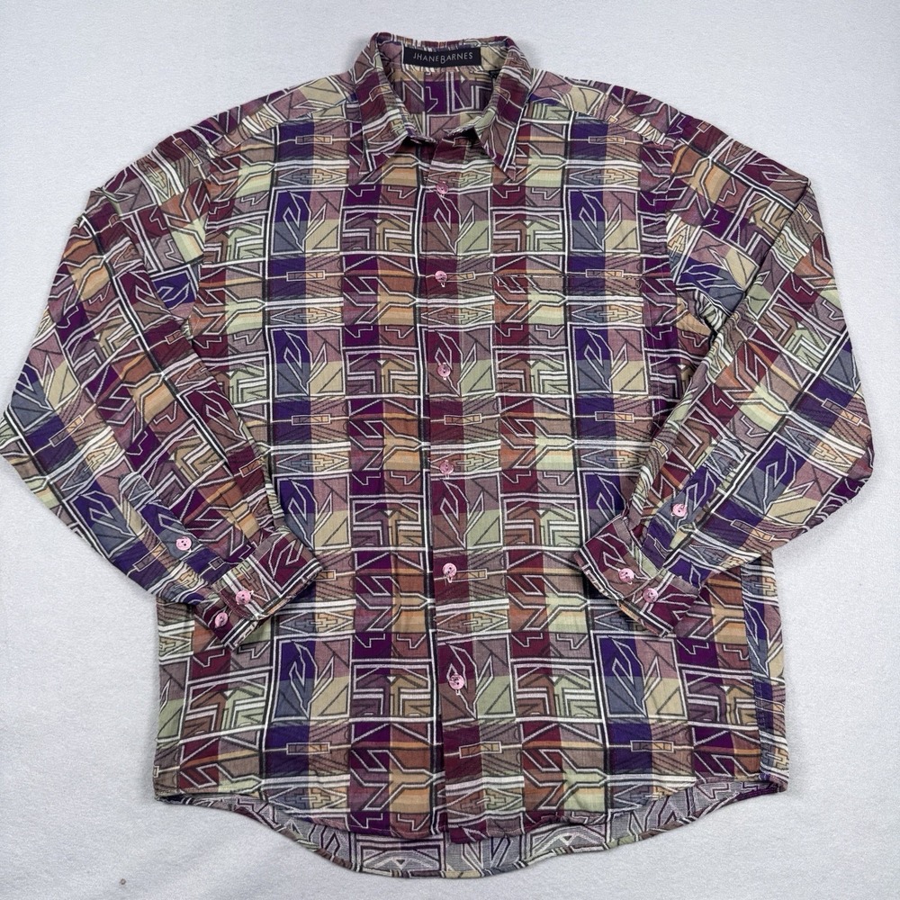 Vtg Jhane Barnes Shirt Mens‎ M Southwestern Aztec Purple Red Green 90s Colorful